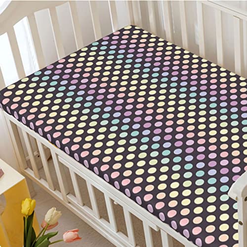 Polka Dots Themed Fitted Crib Sheet,Standard Crib Mattress Fitted Sheet Soft & Stretchy Fitted Crib Sheet-Great for Boy or Girl Room or Nursery,28“ x52“,Multicolor