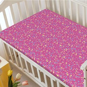 Polka Dots Themed Fitted Crib Sheet,Standard Crib Mattress Fitted Sheet Soft Toddler Mattress Sheet Fitted-Baby Crib Sheets for Girl or Boy,28“ x52“,Pink Sky Blue Yellow