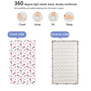 Rose Themed Fitted Mini Crib Sheets,Portable Mini Crib Sheets Soft and Breathable Bed Sheets-Baby Crib Sheets for Girl or Boy,24“ x38“,Jade Green Pink White