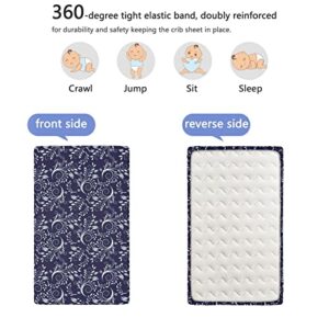 Royal Blue Themed Fitted Mini Crib Sheets,Portable Mini Crib Sheets Soft and Breathable Bed Sheets-Baby Sheet for Boys Girls,24“ x38“,Indigo White