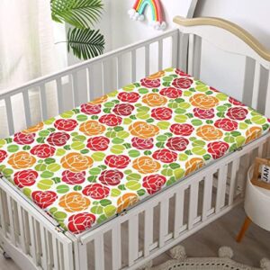 Rose Themed Fitted Mini Crib Sheets,Portable Mini Crib Sheets Ultra Soft Material-Baby Sheet for Boys Girls,24“ x38“,Multicolor