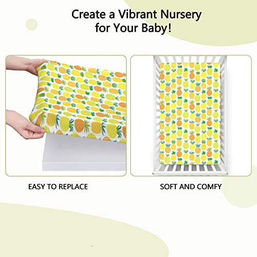 Pineapple Themed Fitted Mini Crib Sheets,Portable Mini Crib Sheets Soft & Stretchy Fitted Crib Sheet-Baby Crib Sheets for Girl or Boy,24“ x38“,Multicolor