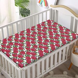 Roses Themed Fitted Crib Sheet,Standard Crib Mattress Fitted Sheet Ultra Soft Material-Baby Sheet for Boys Girls,28“ x52“,Multicolor