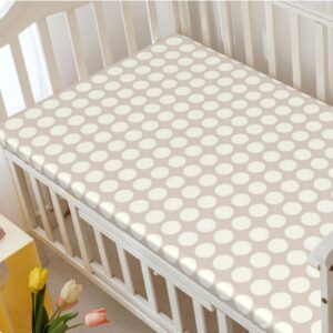 Polka Dot Themed Fitted Mini Crib Sheets,Portable Mini Crib Sheets Soft and Breathable Bed Sheets-Crib Mattress Sheet or Toddler Bed Sheet,24“ x38“,Pale Tan and Ivory