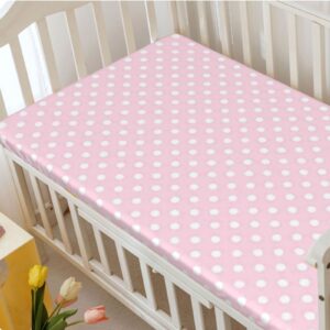 Polka Dots Themed Fitted Crib Sheet,Standard Crib Mattress Fitted Sheet Ultra Soft Material-Baby Crib Sheets for Girl or Boy,28“ x52“,White Pink