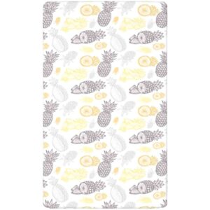 Pineapple Themed Fitted Mini Crib Sheets,Portable Mini Crib Sheets Toddler Bed Mattress Sheets-Great for Boy or Girl Room or Nursery,24“ x38“,Mustard Yellow Mauve