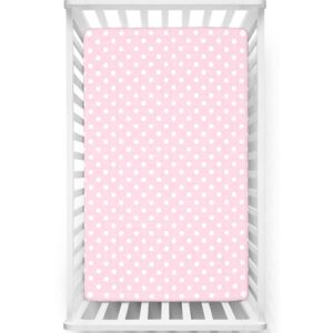 polka dots themed fitted crib sheet,standard crib mattress fitted sheet ultra soft material-baby crib sheets for girl or boy,28“ x52“,white pink