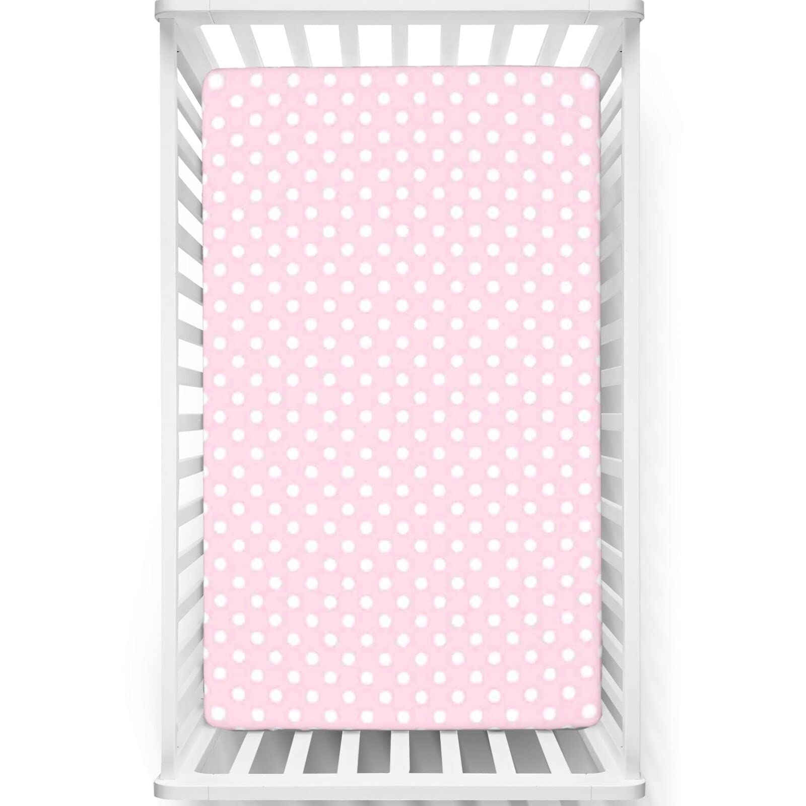 Polka Dots Themed Fitted Crib Sheet,Standard Crib Mattress Fitted Sheet Ultra Soft Material-Baby Crib Sheets for Girl or Boy,28“ x52“,White Pink