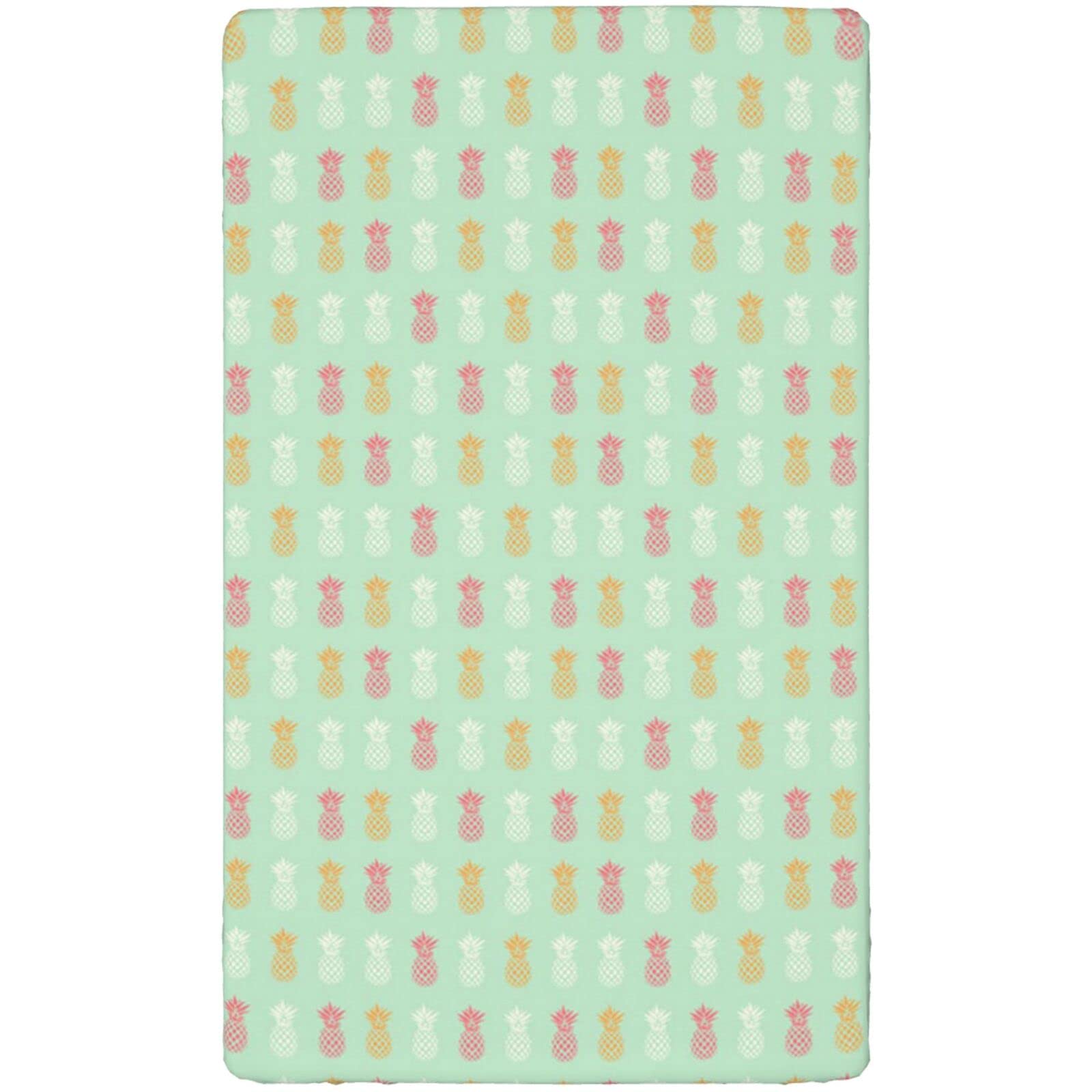 Pineapple Themed Fitted Mini Crib Sheets,Portable Mini Crib Sheets Toddler Bed Mattress Sheets-Crib Mattress Sheet or Toddler Bed Sheet,24“ x38“,Almond Green Multicolor