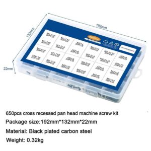 KIRANDY 650pcs Cross Recessed Round Pan Head Machine Screws Set M1.4 M1.7 M2 M2.5 M3 Mini Screw Laptop Computer Screw Cross Screw Kit