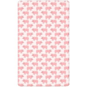 Pig Themed Fitted Mini Crib Sheets,Portable Mini Crib Sheets Soft and Breathable Bed Sheets-Crib Mattress Sheet or Toddler Bed Sheet,24“ x38“,Pale Pink and Rose