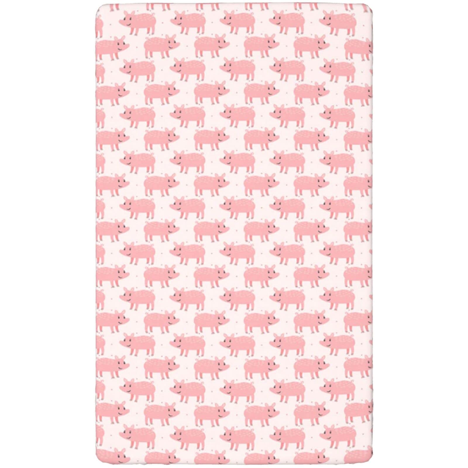 Pig Themed Fitted Mini Crib Sheets,Portable Mini Crib Sheets Soft and Breathable Bed Sheets-Crib Mattress Sheet or Toddler Bed Sheet,24“ x38“,Pale Pink and Rose