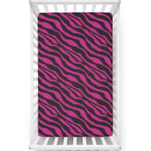 pink zebra themed fitted mini crib sheets,portable mini crib sheets toddler bed mattress sheets-crib mattress sheet or toddler bed sheet,24“ x38“,magenta onyx