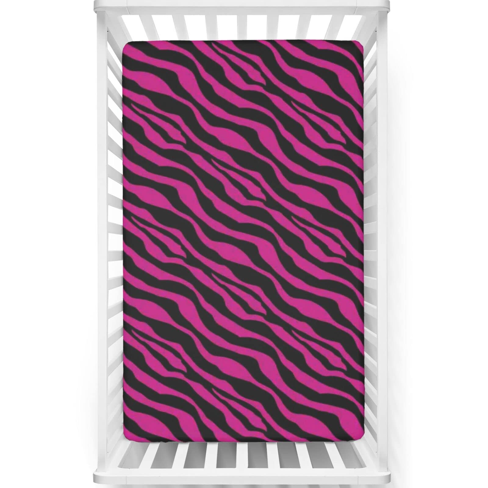 Pink Zebra Themed Fitted Mini Crib Sheets,Portable Mini Crib Sheets Toddler Bed Mattress Sheets-Crib Mattress Sheet or Toddler Bed Sheet,24“ x38“,Magenta Onyx