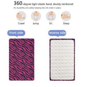 Pink Zebra Themed Fitted Mini Crib Sheets,Portable Mini Crib Sheets Toddler Bed Mattress Sheets-Crib Mattress Sheet or Toddler Bed Sheet,24“ x38“,Magenta Onyx