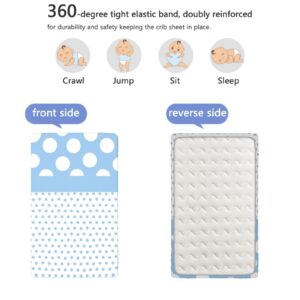 Polka Dots Themed Fitted Mini Crib Sheets,Portable Mini Crib Sheets Toddler Bed Mattress Sheets-Baby Crib Sheets for Girl or Boy,24“ x38“,White Blue