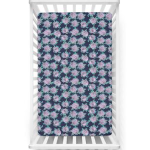 rose themed fitted mini crib sheets,portable mini crib sheets soft & stretchy fitted crib sheet-baby sheet for boys girls,24“ x38“,indigo aqua lilac