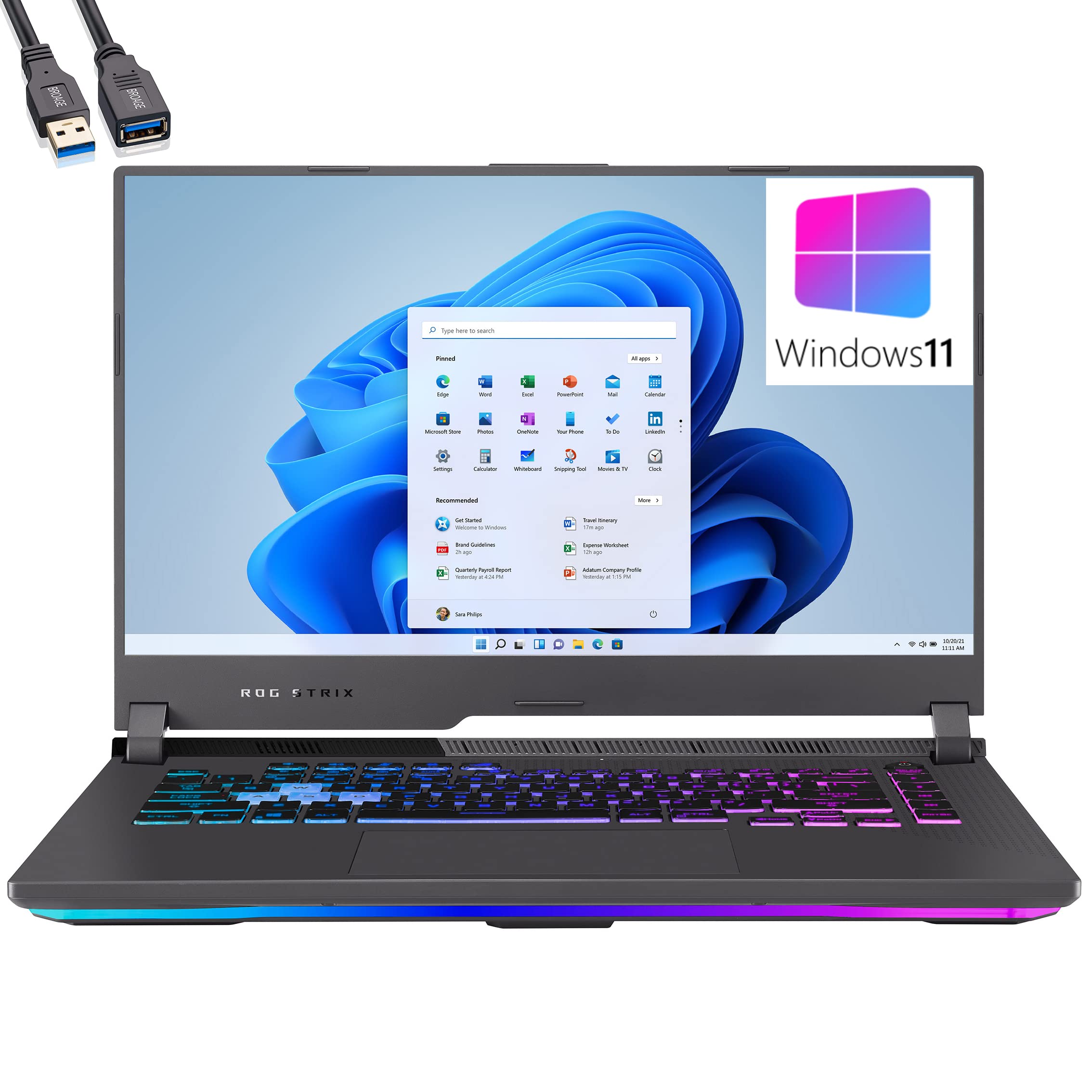 ASUS ROG Strix G15 15.6" 144Hz FHD Gaming Laptop, 8-Core AMD Ryzen 7 4800H (Beat i7-10700), 64GB DDR4 RAM, 2TB PCIe SSD, GeForce RTX 3060 6GB, WiFi 6, RGB Backlit KB, Windows 11, BROAG Extension Cable