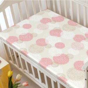 Pastel Themed Fitted Mini Crib Sheets,Portable Mini Crib Sheets Toddler Bed Mattress Sheets-Baby Crib Sheets for Girl or Boy,24“ x38“,Pale Pink White Brown