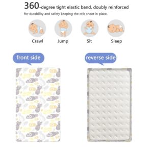 Pineapple Themed Fitted Mini Crib Sheets,Portable Mini Crib Sheets Toddler Bed Mattress Sheets-Great for Boy or Girl Room or Nursery,24“ x38“,Mustard Yellow Mauve