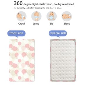 Pastel Themed Fitted Mini Crib Sheets,Portable Mini Crib Sheets Toddler Bed Mattress Sheets-Baby Crib Sheets for Girl or Boy,24“ x38“,Pale Pink White Brown