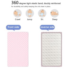 Polka Dots Themed Fitted Crib Sheet,Standard Crib Mattress Fitted Sheet Ultra Soft Material-Baby Crib Sheets for Girl or Boy,28“ x52“,White Pink