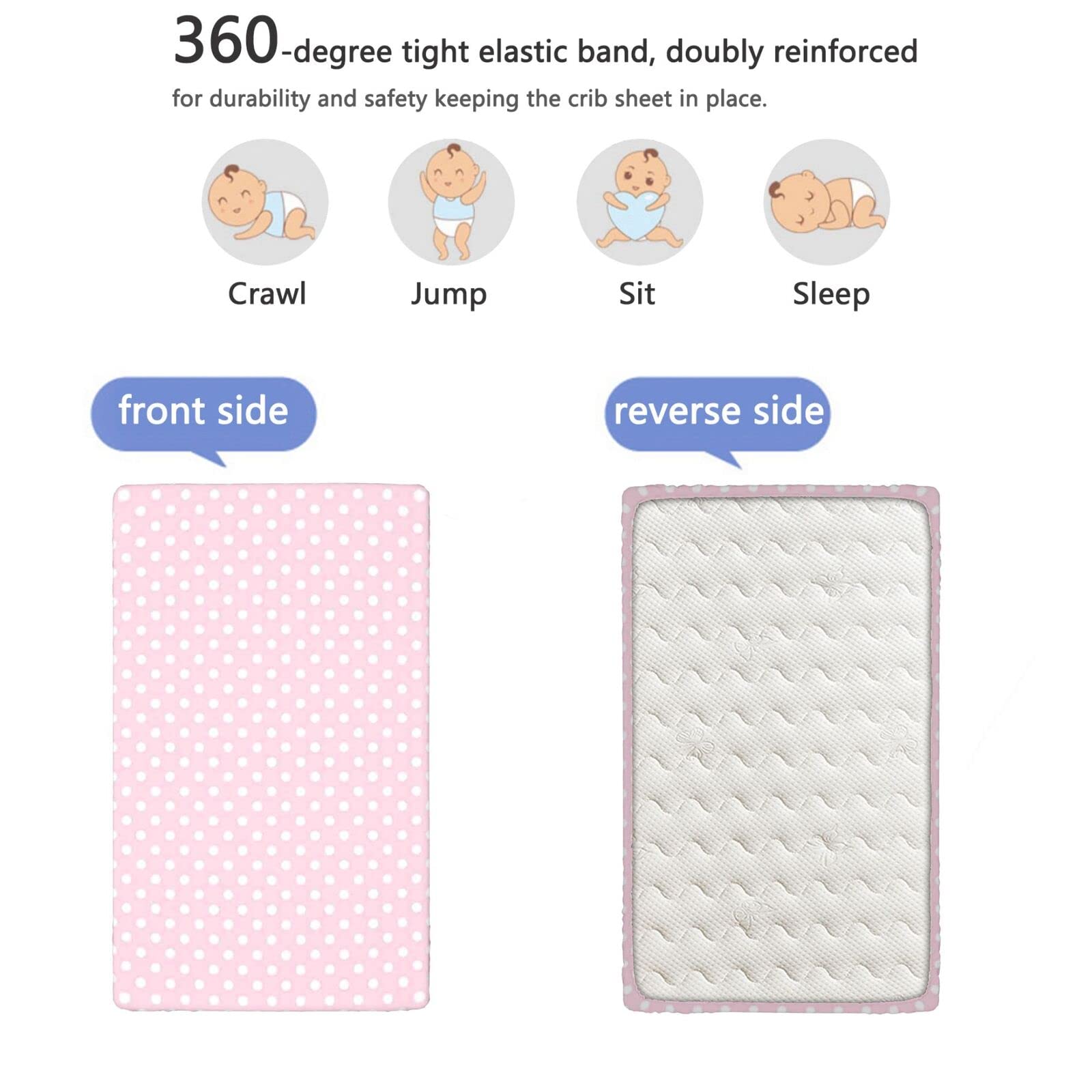 Polka Dots Themed Fitted Crib Sheet,Standard Crib Mattress Fitted Sheet Ultra Soft Material-Baby Crib Sheets for Girl or Boy,28“ x52“,White Pink