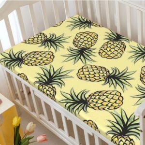 Pineapple Themed Fitted Crib Sheet,Standard Crib Mattress Fitted Sheet Soft and Breathable Bed Sheets-Baby Crib Sheets for Girl or Boy,28“ x52“,Pale Yellow Pale Green