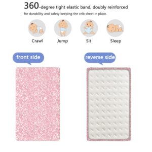 Rose Themed Fitted Crib Sheet,Standard Crib Mattress Fitted Sheet Soft Toddler Mattress Sheet Fitted-Baby Sheet for Boys Girls,28“ x52“,Pale Pink and White