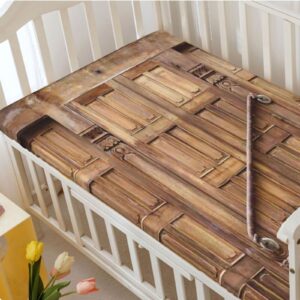 Rustic Themed Fitted Mini Crib Sheets,Portable Mini Crib Sheets Soft Toddler Mattress Sheet Fitted-Crib Mattress Sheet or Toddler Bed Sheet,24“ x38“,Brown