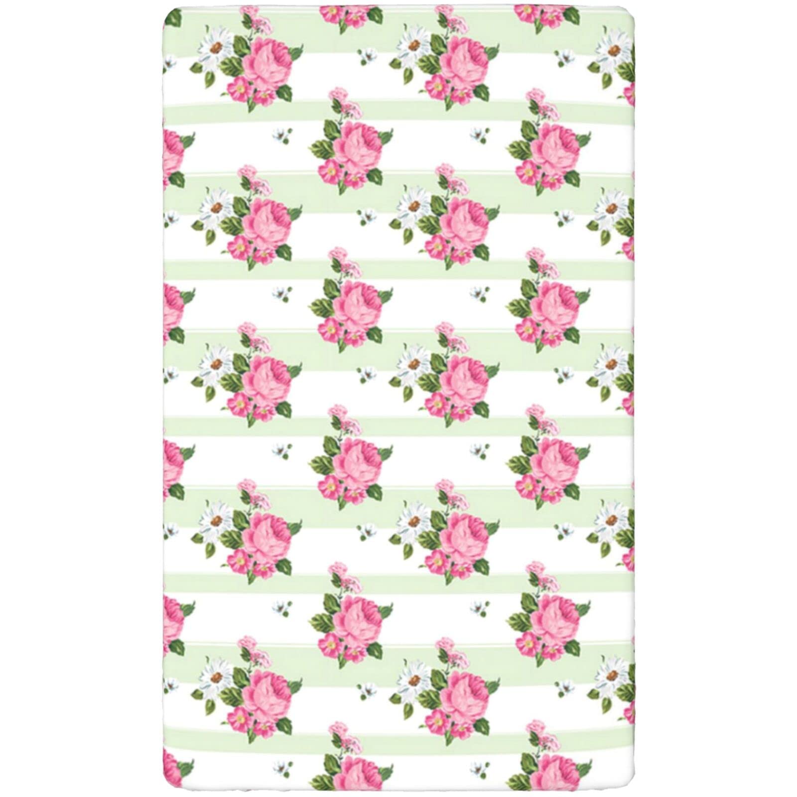 Peony Themed Fitted Crib Sheet,Standard Crib Mattress Fitted Sheet Ultra Soft Material-Baby Crib Sheets for Girl or Boy,28“ x52“,Pastel Green Rose Olive Green