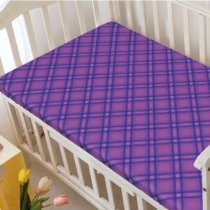 Plaid Themed Fitted Crib Sheet,Standard Crib Mattress Fitted Sheet Soft and Breathable Bed Sheets-Baby Sheet for Boys Girls,28“ x52“,Fuchsia and Dark Blue