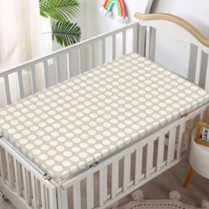 Polka Dot Themed Fitted Mini Crib Sheets,Portable Mini Crib Sheets Soft and Breathable Bed Sheets-Crib Mattress Sheet or Toddler Bed Sheet,24“ x38“,Pale Tan and Ivory