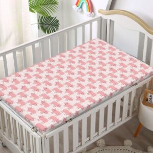 Pig Themed Fitted Mini Crib Sheets,Portable Mini Crib Sheets Soft and Breathable Bed Sheets-Crib Mattress Sheet or Toddler Bed Sheet,24“ x38“,Pale Pink and Rose