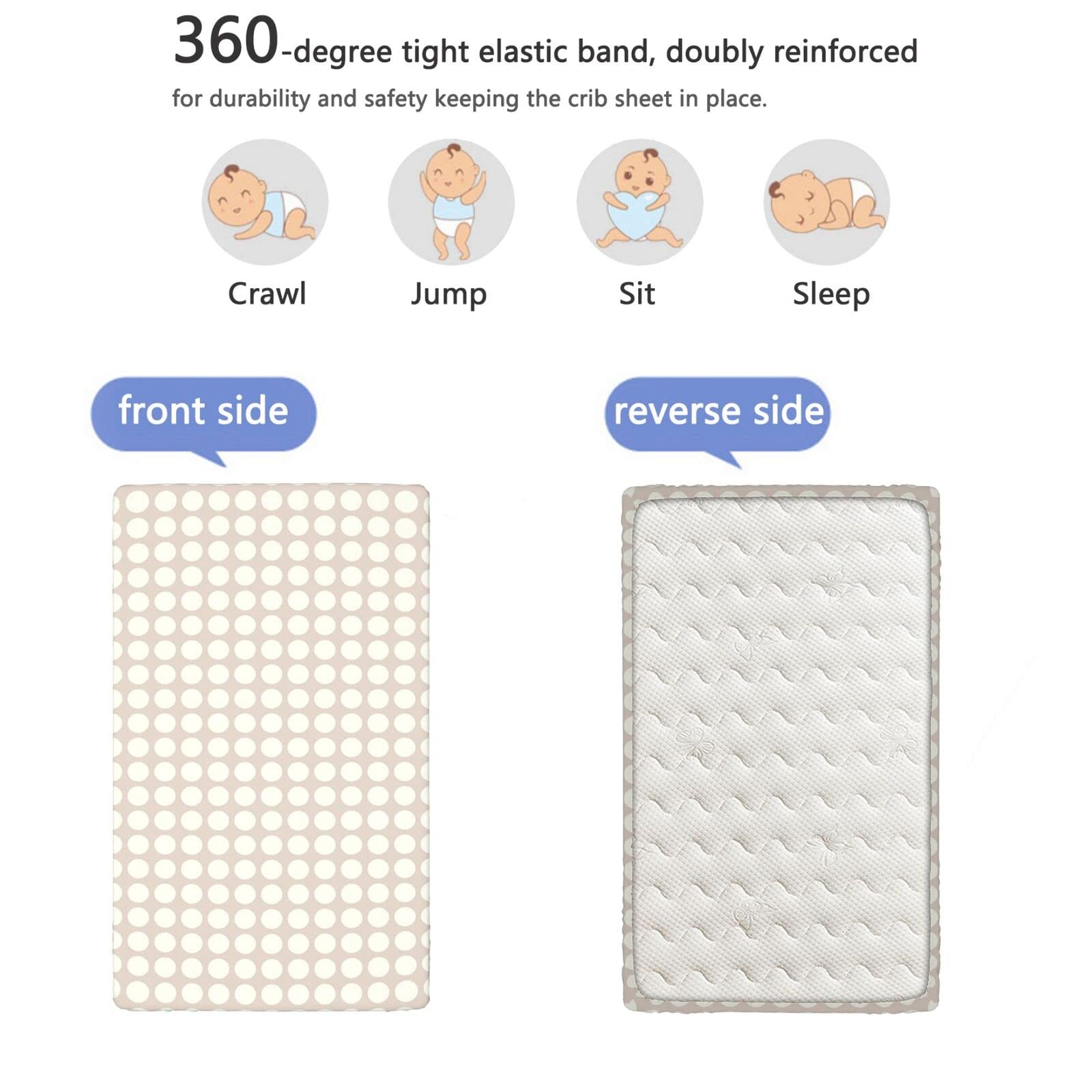 Polka Dot Themed Fitted Mini Crib Sheets,Portable Mini Crib Sheets Soft and Breathable Bed Sheets-Crib Mattress Sheet or Toddler Bed Sheet,24“ x38“,Pale Tan and Ivory