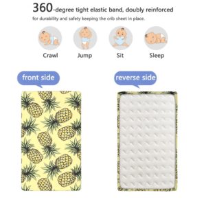 Pineapple Themed Fitted Crib Sheet,Standard Crib Mattress Fitted Sheet Soft and Breathable Bed Sheets-Baby Crib Sheets for Girl or Boy,28“ x52“,Pale Yellow Pale Green