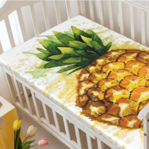 Pineapple Themed Fitted Crib Sheet,Standard Crib Mattress Fitted Sheet Soft Toddler Mattress Sheet Fitted-Baby Crib Sheets for Girl or Boy,28“ x52“,Olive Green Orange Mustard