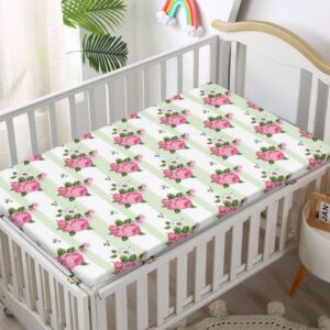 Peony Themed Fitted Crib Sheet,Standard Crib Mattress Fitted Sheet Ultra Soft Material-Baby Crib Sheets for Girl or Boy,28“ x52“,Pastel Green Rose Olive Green