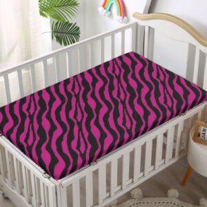 Pink Zebra Themed Fitted Mini Crib Sheets,Portable Mini Crib Sheets Toddler Bed Mattress Sheets-Crib Mattress Sheet or Toddler Bed Sheet,24“ x38“,Magenta Onyx