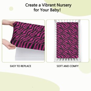 Pink Zebra Themed Fitted Mini Crib Sheets,Portable Mini Crib Sheets Toddler Bed Mattress Sheets-Crib Mattress Sheet or Toddler Bed Sheet,24“ x38“,Magenta Onyx