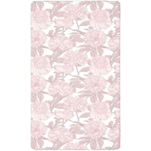 Peonies Themed Fitted Crib Sheet,Standard Crib Mattress Fitted Sheet Toddler Bed Mattress Sheets-Baby Sheet for Boys Girls,28“ x52“,Rose White