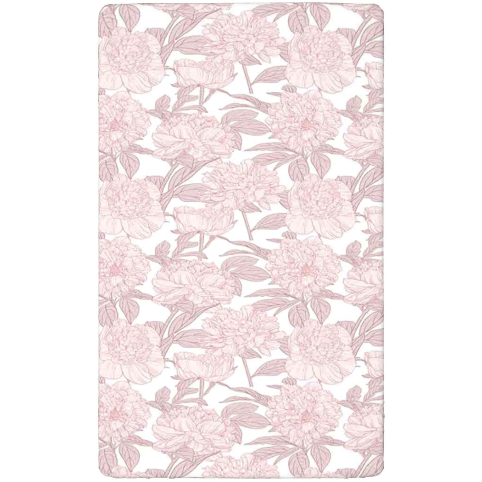 Peonies Themed Fitted Crib Sheet,Standard Crib Mattress Fitted Sheet Toddler Bed Mattress Sheets-Baby Sheet for Boys Girls,28“ x52“,Rose White