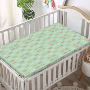 Pineapple Themed Fitted Mini Crib Sheets,Portable Mini Crib Sheets Toddler Bed Mattress Sheets-Crib Mattress Sheet or Toddler Bed Sheet,24“ x38“,Almond Green Multicolor