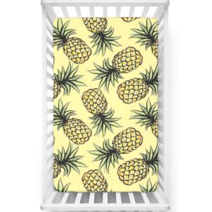 pineapple themed fitted crib sheet,standard crib mattress fitted sheet soft and breathable bed sheets-baby crib sheets for girl or boy,28“ x52“,pale yellow pale green