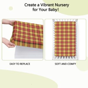 Plaid Themed Fitted Mini Crib Sheets,Portable Mini Crib Sheets Toddler Bed Mattress Sheets-Crib Mattress Sheet or Toddler Bed Sheet,24“ x38“,Salmon Earth Yellow