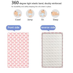 Pig Themed Fitted Mini Crib Sheets,Portable Mini Crib Sheets Soft and Breathable Bed Sheets-Crib Mattress Sheet or Toddler Bed Sheet,24“ x38“,Pale Pink and Rose