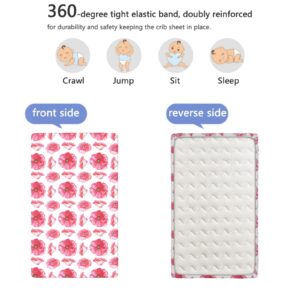 Pink Floral Themed Fitted Mini Crib Sheets,Portable Mini Crib Sheets Toddler Bed Mattress Sheets-Baby Crib Sheets for Girl or Boy,24“ x38“,Dark Coral Pale Olive Green Baby Pink