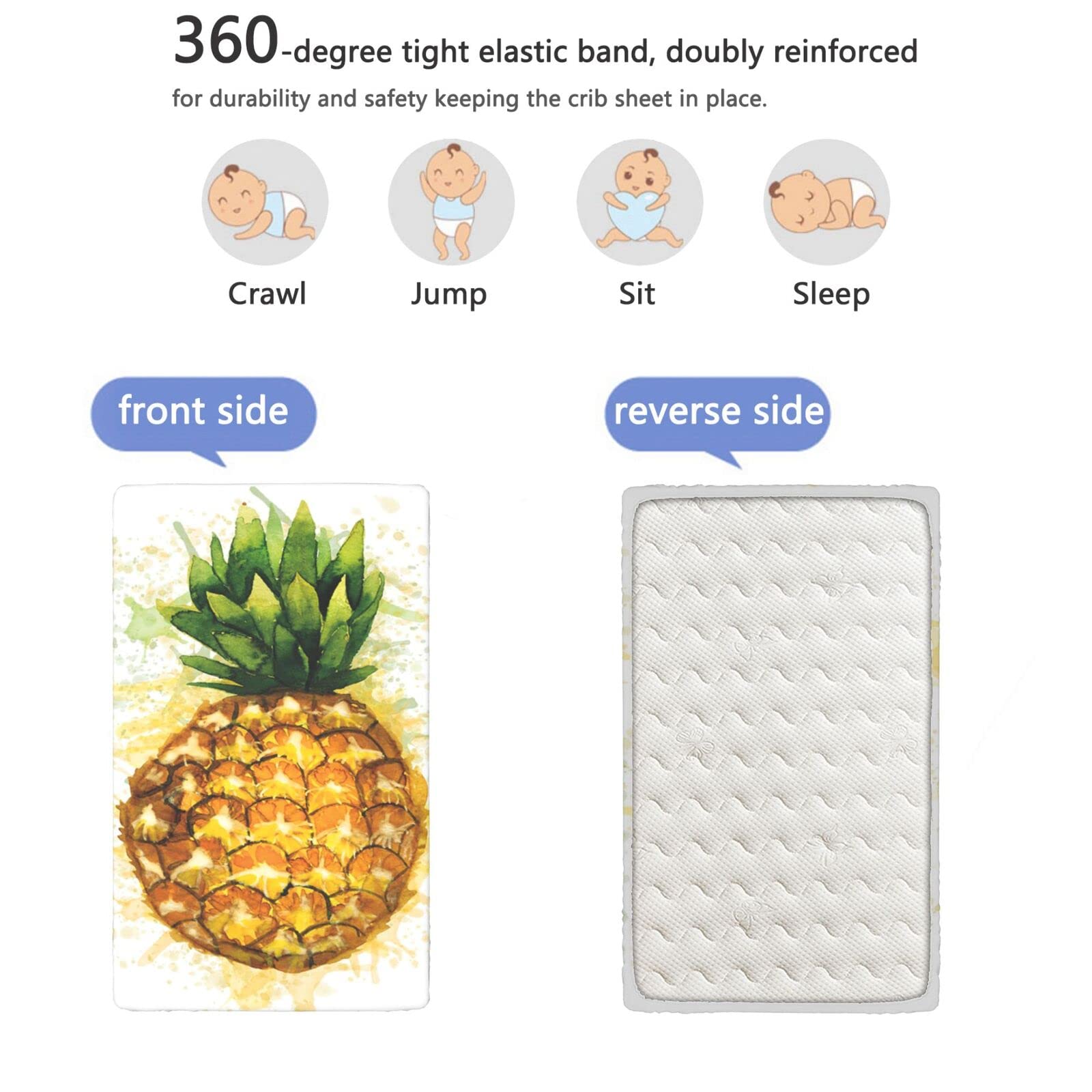 Pineapple Themed Fitted Crib Sheet,Standard Crib Mattress Fitted Sheet Soft Toddler Mattress Sheet Fitted-Baby Crib Sheets for Girl or Boy,28“ x52“,Olive Green Orange Mustard