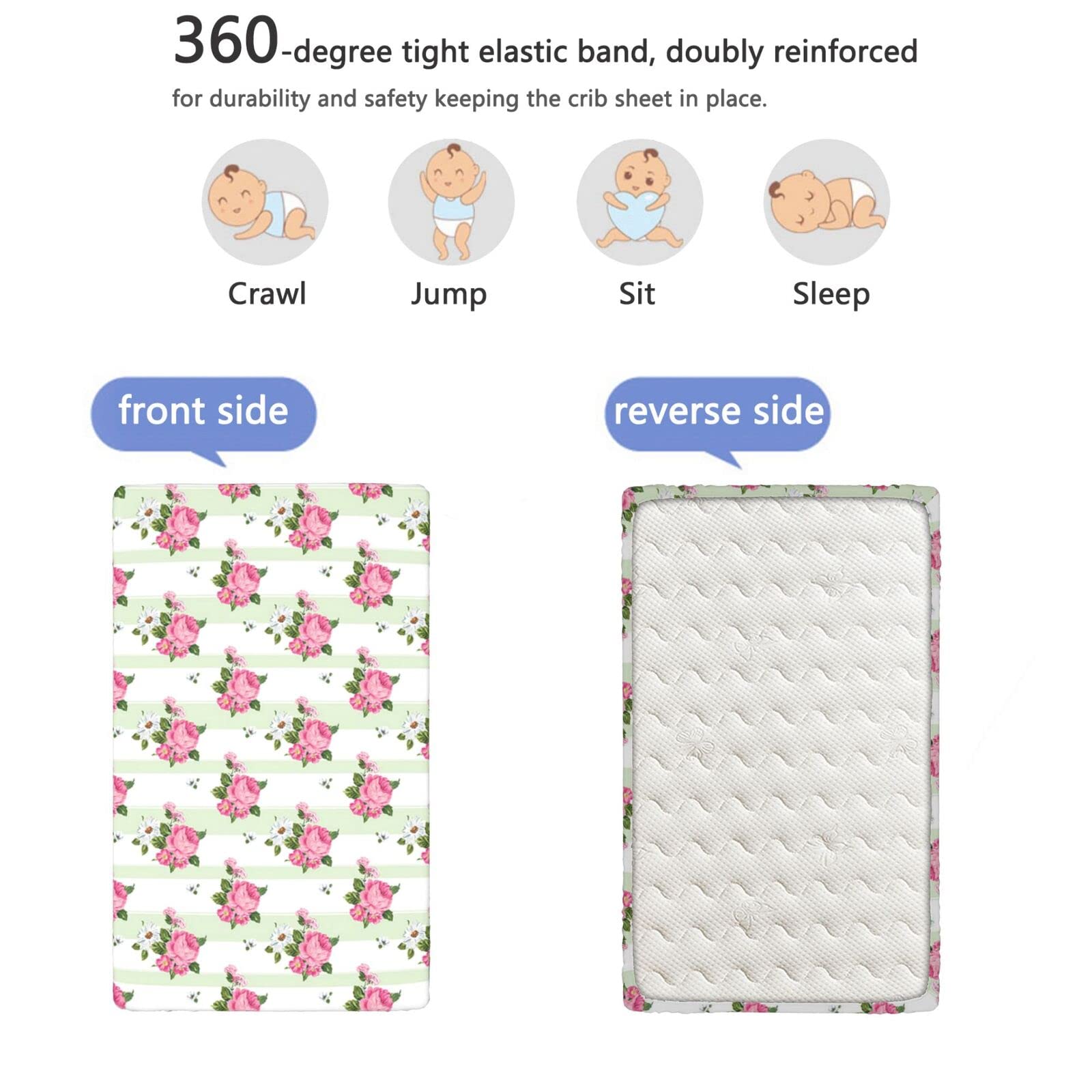 Peony Themed Fitted Crib Sheet,Standard Crib Mattress Fitted Sheet Ultra Soft Material-Baby Crib Sheets for Girl or Boy,28“ x52“,Pastel Green Rose Olive Green