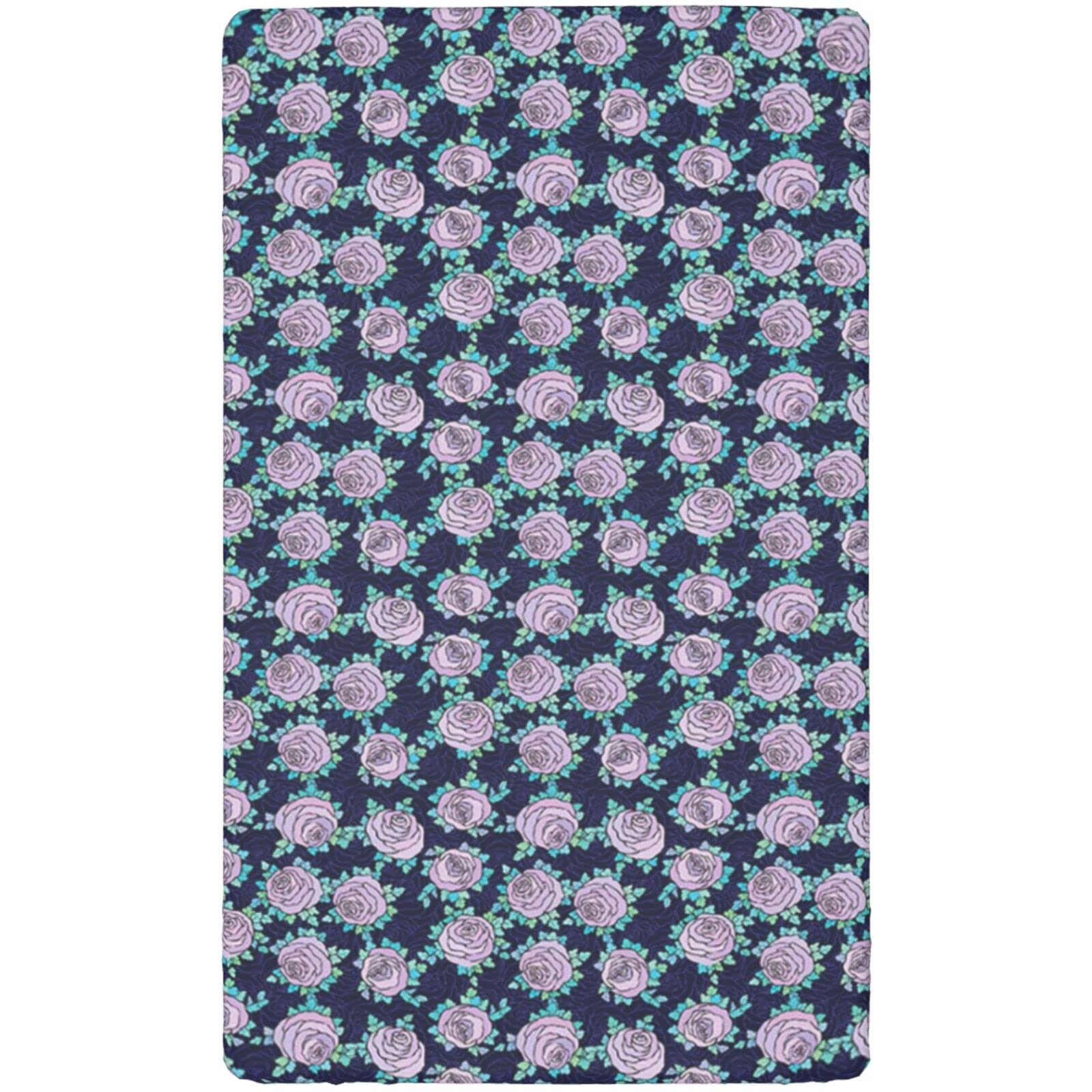 Rose Themed Fitted Mini Crib Sheets,Portable Mini Crib Sheets Soft & Stretchy Fitted Crib Sheet-Baby Sheet for Boys Girls,24“ x38“,Indigo Aqua Lilac